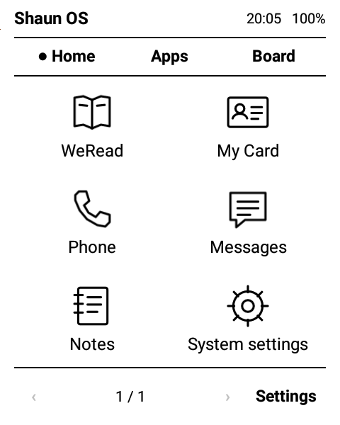 Pocket Home running on the KY-01L: favourites for WeRead, My Card, Phone, Messages, Notes and System settings.